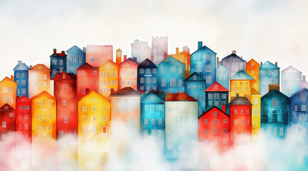 European cities, colorful exterior wall decorations of buildings