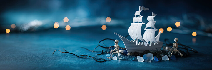 Spooky Shipwreck Skeleton Crew Ghost Ship on Dark Sea