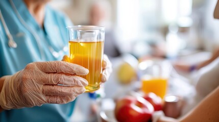Fototapeta premium Home care nursing in action with IV preparation in cozy apartment setting