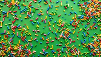 Sprinkles scattered across a vibrant green surface