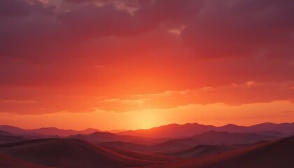 Fiery Sunset Over Desert Mountain Ranges