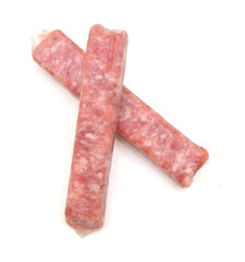 Raw sausage on white background