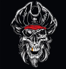 pirate skull gold tooth graphic vector 