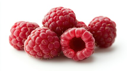 Fresh raspberry bounty resting on a smooth, white surface in bright light