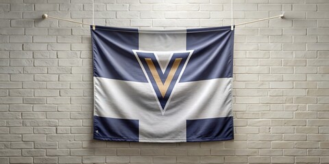 Sports team flag hanging on a wall mockup, victory spirit, indoor decoration ,  victory spirit