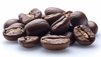 Obraz premium Roasted coffee beans on white background, close-up