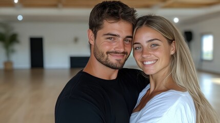 Fototapeta premium Young couple showcasing their dance skills in a vibrant Latin dance class