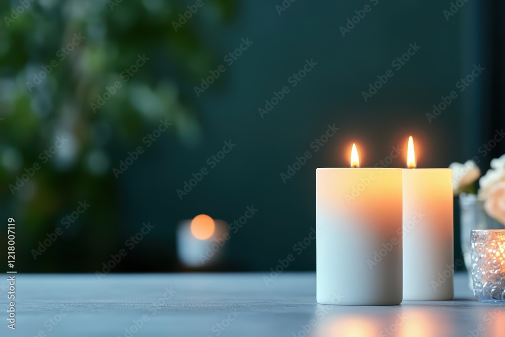Aufkleber Elegant Table Setting Featuring a Beautiful Vase of Fresh Flowers Surrounded by the Soft Glow of a Candle Creating a Cozy and Inviting Atmosphere