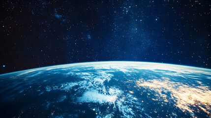 Obraz premium Earth from Space Night View, City Lights, Galaxy Background, Travel Poster