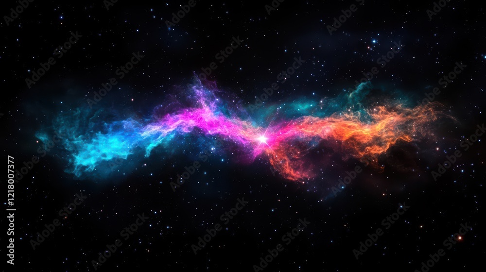 Poster Vibrant Cosmic Nebula Illuminated by Starlight with Colorful Gas Clouds and Twinkling Stars Creating a Mesmerizing Astronomical Scene in Space