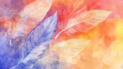 Obraz premium Watercolor feathers, autumn colors, abstract background, design