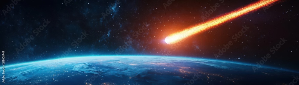 Fototapete asteroid soaring through the cosmos with earth in the background depicting a majestic celestial scen