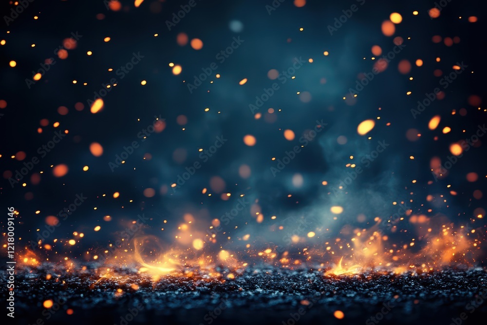 Aufkleber flickering flames and bright sparks erupting against a deep black background creating an intense and