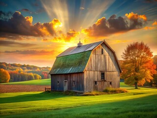 Obraz premium Rustic Indiana Barn, Autumn Landscape with Copy Space - Stock Photo