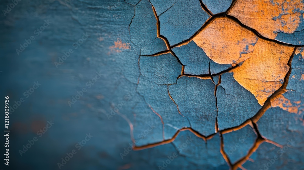 Poster weathered cracked paint on an old wall highlighting texture and color variations in a rustic and art