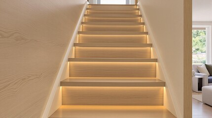 A minimalist staircase with LED lighting