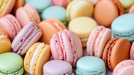 Fototapeta premium A collection of macarons in pastel watercolor tones, delicate and artistic, closeup