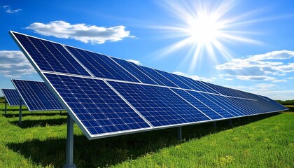 Solar Panels in a Sunny Field Generating Clean Energy