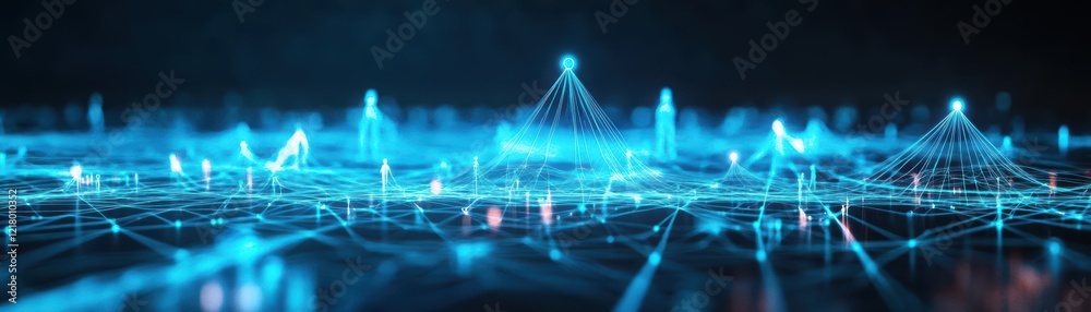 Poster Intricate Blue Network of Connecting Lines and Dots Creating a Dynamic Visual Representation of Technology and Communication in a Digital World