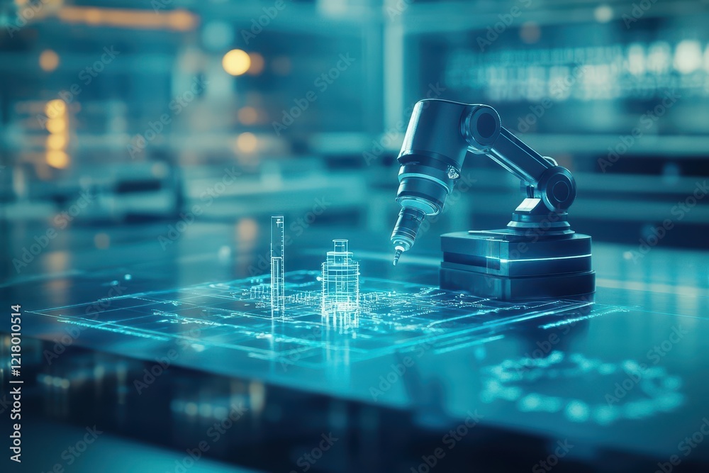 Fototapete Futuristic Robot Displayed on a Touchscreen Tablet with Intricate Circuit Patterns in the Background Evoking a High-Tech and Innovative Atmosphere