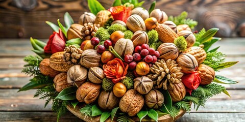 Fototapeta premium Creative Walnut Bouquet Arrangement - Unique Nut Floral Design for Celebrations and Gifts