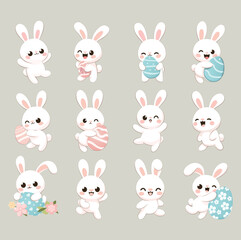 Cute Easter bunny character set in pastel tones with different poses
