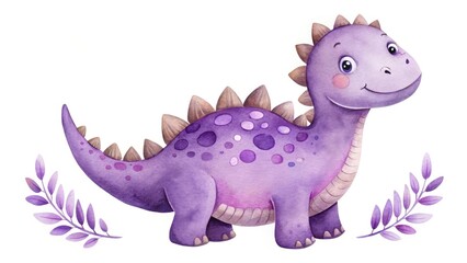 Fototapeta premium Adorable Watercolor Purple Dinosaur Nursery Decor Clip Art Perfect for Babys Room