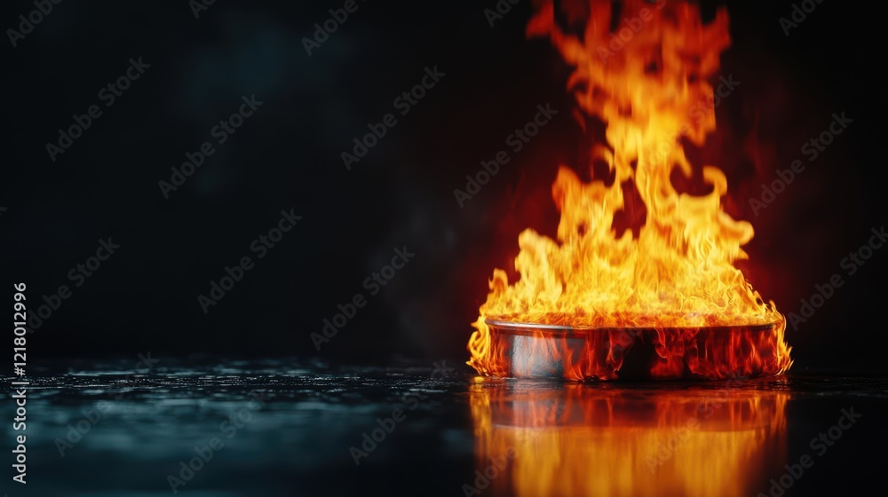 Poster Flickering Flames of a Fire Illuminating the Surrounding Darkness Creating an Intense and Captivating Atmosphere of Warmth and Mystery in Nature