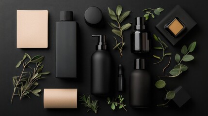 A serene flat lay of eco-conscious skincare products for men