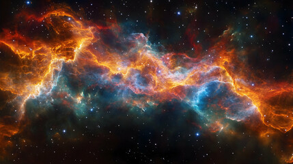 Cosmic Nebula Fiery Clouds in Space