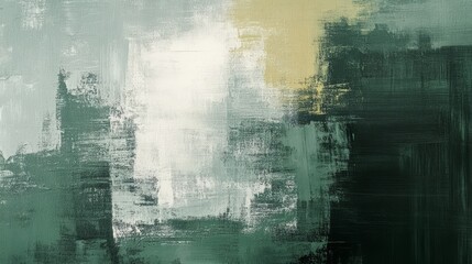 Abstract Green White and Beige Impasto Painting