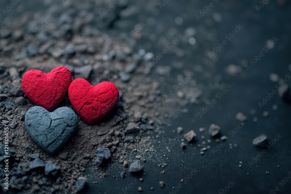 Aufkleber two vibrant red and gray hearts harmoniously resting on a deep black background evoking love and emo
