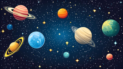 vibrant illustration of starry galaxy with swirling nebulas and colorful planets, showcasing cosmic scene filled with stars and celestial bodies