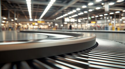 Fototapeta premium Close-up of a modern baggage carousel. Perfect for travel, airport, or logistics concepts.