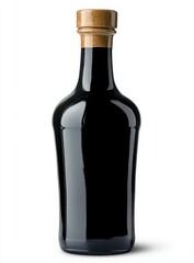 Dark glass bottle with wooden cork.