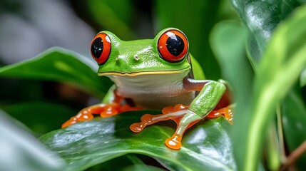 Naklejka premium Close-Up Portrait of a Red-Eyed Tree Frog