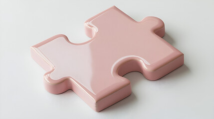 Single pink puzzle piece, glossy finish, isolated on white background.  Represents connection, solution, or completion.