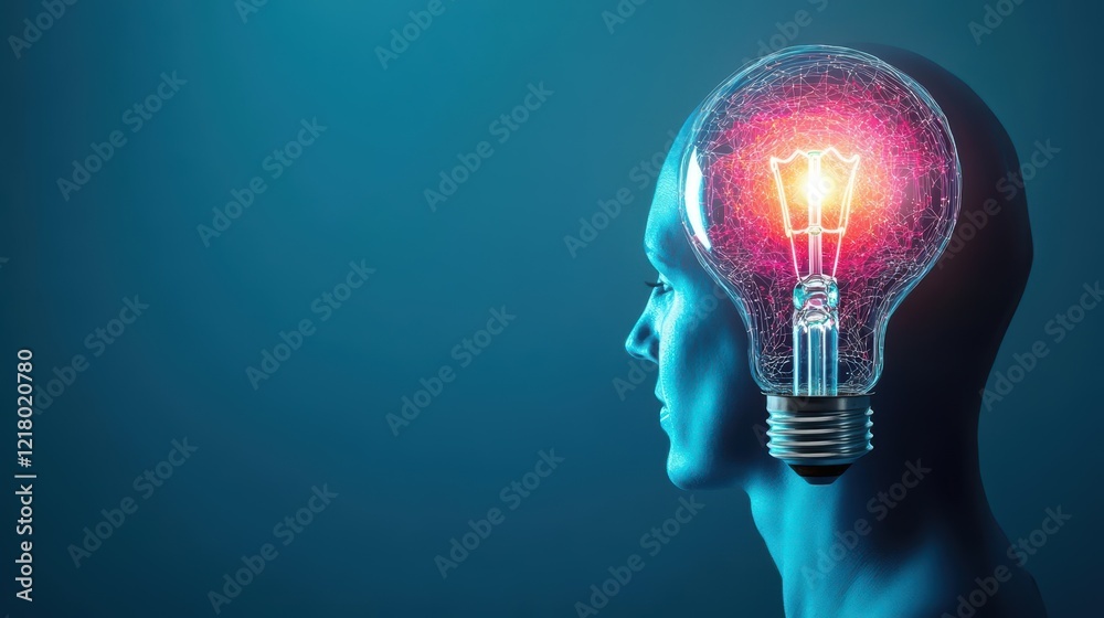 Aufkleber creative inspiration symbolized by a light bulb above a thoughtful person's head representing ideas 