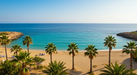 Sunny Beach Paradise Turquoise Water Palms Sandy Shore