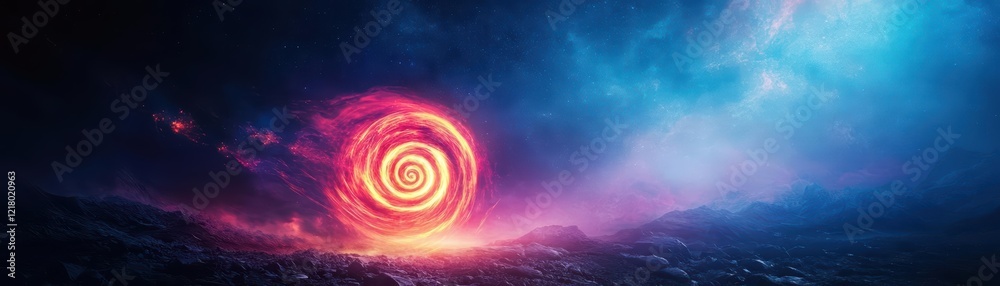 Aufkleber captivating spiral structure at the heart of a colorful nebula illuminating the cosmic landscape wit