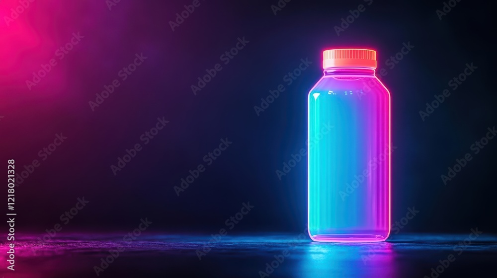 Poster a captivating bottle of water illuminated by vibrant neon lights creating a striking contrast agains