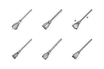 broomstick icon line art vector illustration