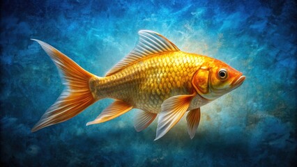 Naklejka premium Golden Koi Fish, Blue Background, Aquatic Life, Underwater Scene, Rule of Thirds Photography