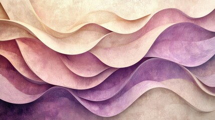 Abstract Wavy Layers in Pastel Purple and Beige Hues