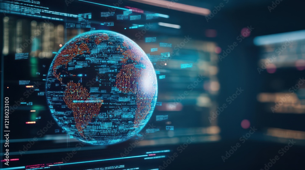 Aufkleber A holographic globe with floating code streams orbiting it, representing global cybersecurity
