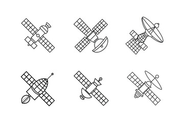 satellite icon line art vector illustration