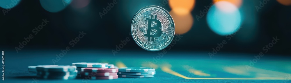Poster a golden bitcoin tumbling from a towering stack of coins symbolizing wealth and investment opportuni
