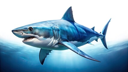 Obraz premium Majestic Huge White Shark Isolated on White Background for Stunning Landscape Photography and Marine Life Imagery