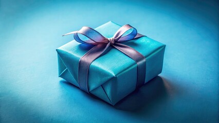 Minimalist Blue Gift Box Photography: Simple Elegant Wrapped Present, Birthday, Holiday, Celebration