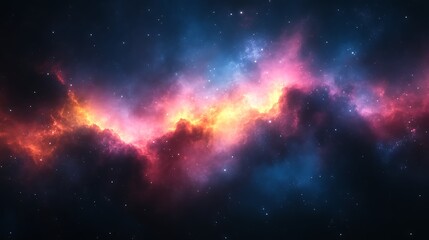 Fototapeta premium Vibrant nebula in deep space with red, orange, and blue hues.